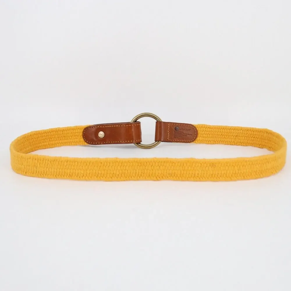 Linea Pelle Belt Medium Orange Gold Jute Stretch Leather Trim Brass Ring Tab